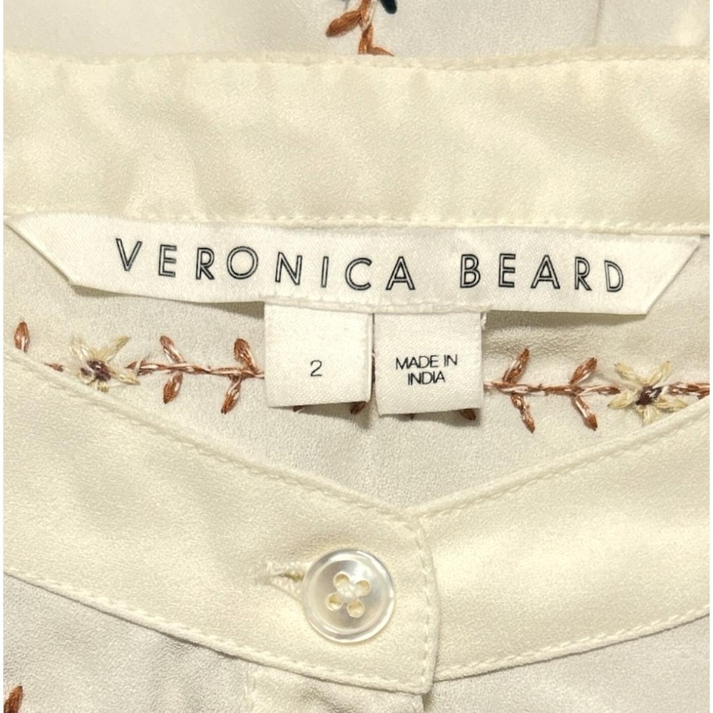 Veronica Beard Blouse Womens Size 2 Cream Embroidered Ornate Boho Style - Picture 6 of 8